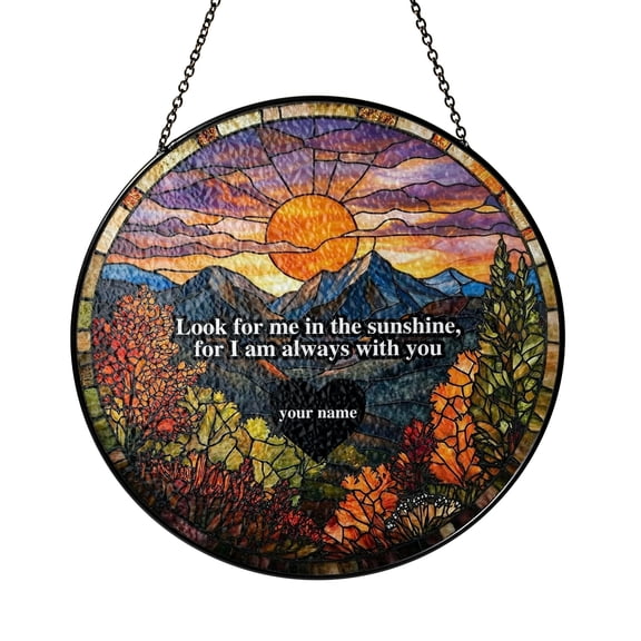 Personalized Memorial Suncatcher, Look For Me In The Sunshine Stained Glass Window Hanging, Loss of Loved One Gift