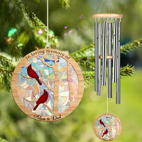 Personalized Memorial Wind Chime – Cardinal Bird on Tree – Red Birds Suncatcher – Sympathy Gift for Loss – Custom In Loving Memory Outdoor Decor