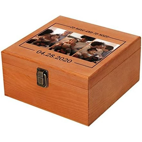 Personalized Memory Box with Photo & Text Custom Wooden Keepsake Box with Lids Wood Storage Box Customized Picture, Gifts for Wedding Anniversary Birthday Graduation Memorial Day