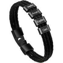 Personalized Men Braid Bracelets Custom Names Leather Bracelets for Men Women Men Personalized Leather Bracelets Engraved Bracelet for Christmas Fathers Day