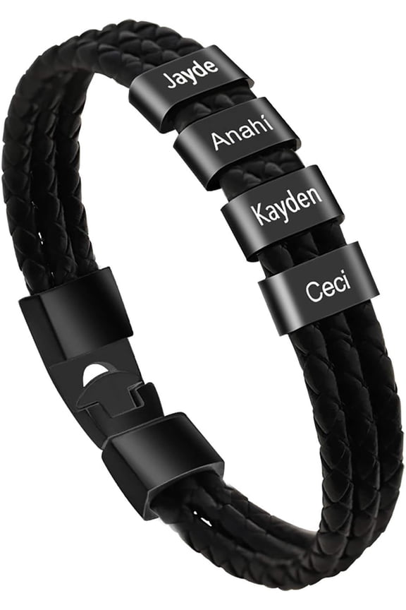 Personalized Men Braid Bracelets Custom Names Leather Bracelets for Men Women Men Personalized Leather Bracelets Engraved Bracelet for Christmas Fathers Day