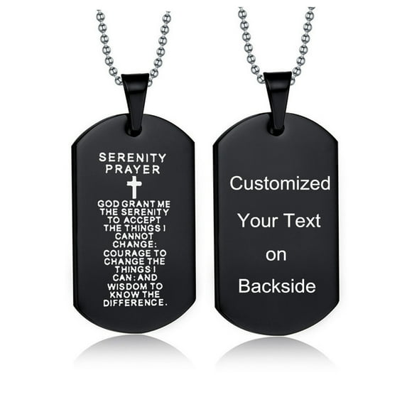 Personalized Men's Bible Verse Dog Tag Necklace for Men,Customized God Grant Me Serenity Prayer Strength Pendant Stainless Steel Christ Cross Dog Tags Cross Necklaces for Baptism Gift