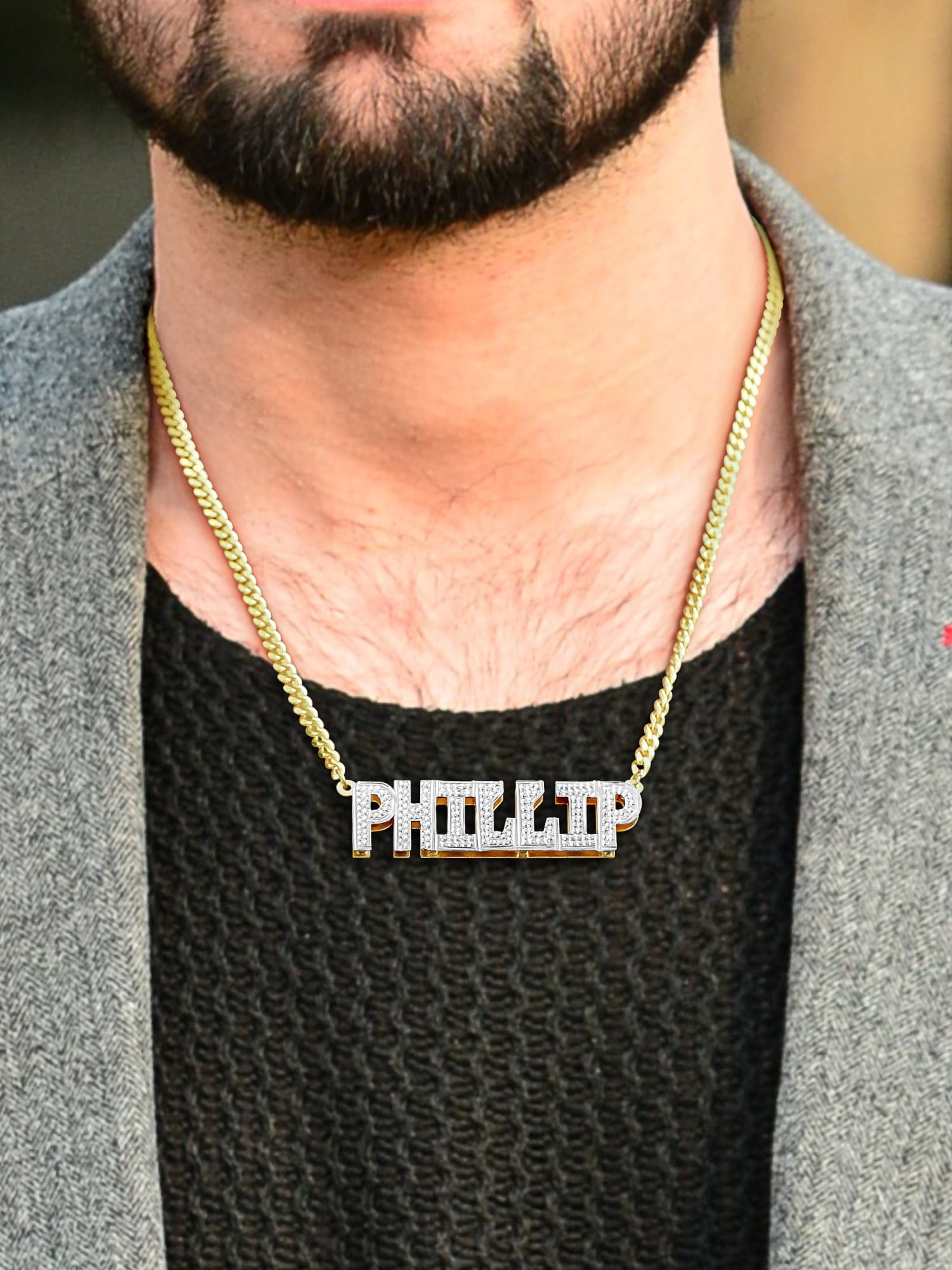 Personalized Men s Block Name Necklace with 22 inch CUBAN Chain