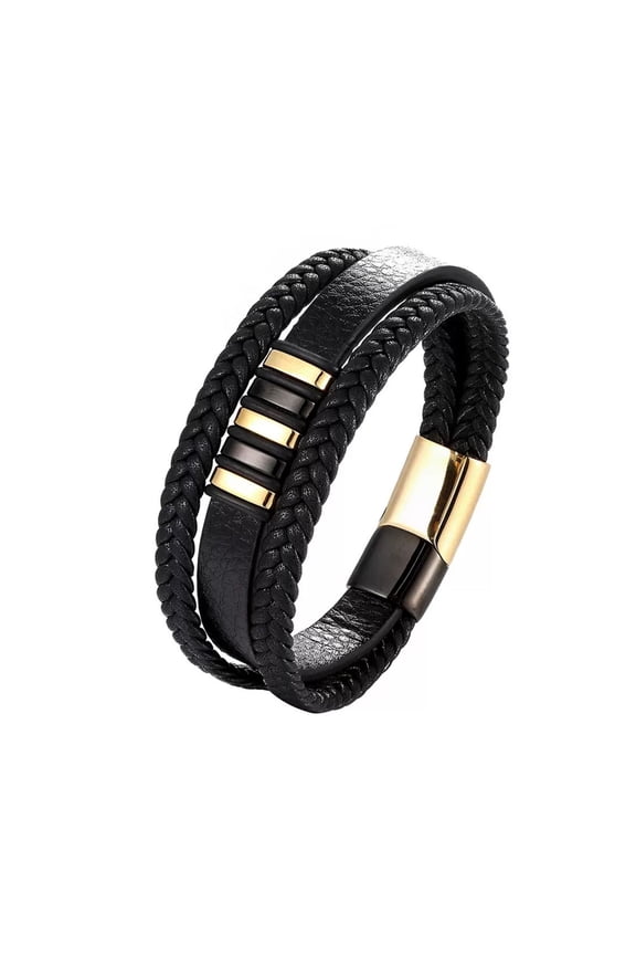 Personalized Mens Braided Leather Bracelet, To My Son Never Walk Alone Jewelry Set for Graduation(Gold)