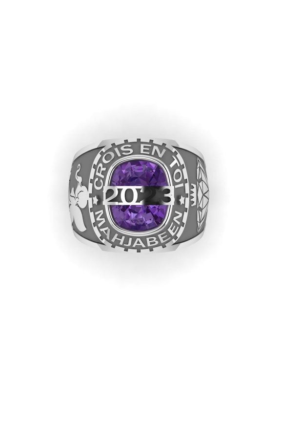 Personalized Mens Silver Tone Purple Square Stone Ring Customized High School Name Year Inside Engraving 925 Sterling Silver