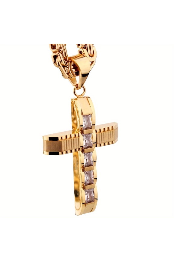 Personalized Mens Stainless Steel Golden Cross Pendant Necklace Custom Design