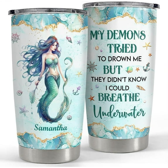 Personalized Mermaid Tumbler Drawing Style 20oz 30oz Tumblers with Lid Gift for Girl Daughter Women Best Friend Sister Mermaid Lovers Christmas Birthday