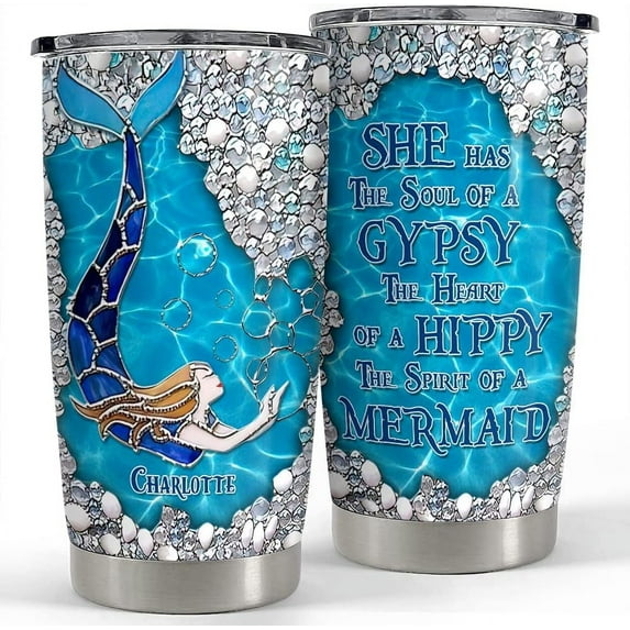 Personalized Mermaid Tumbler Jewelry Style 20oz 30oz Tumblers with Lid Gift for Women Girl Mermaid Lovers Christmas Birthday
