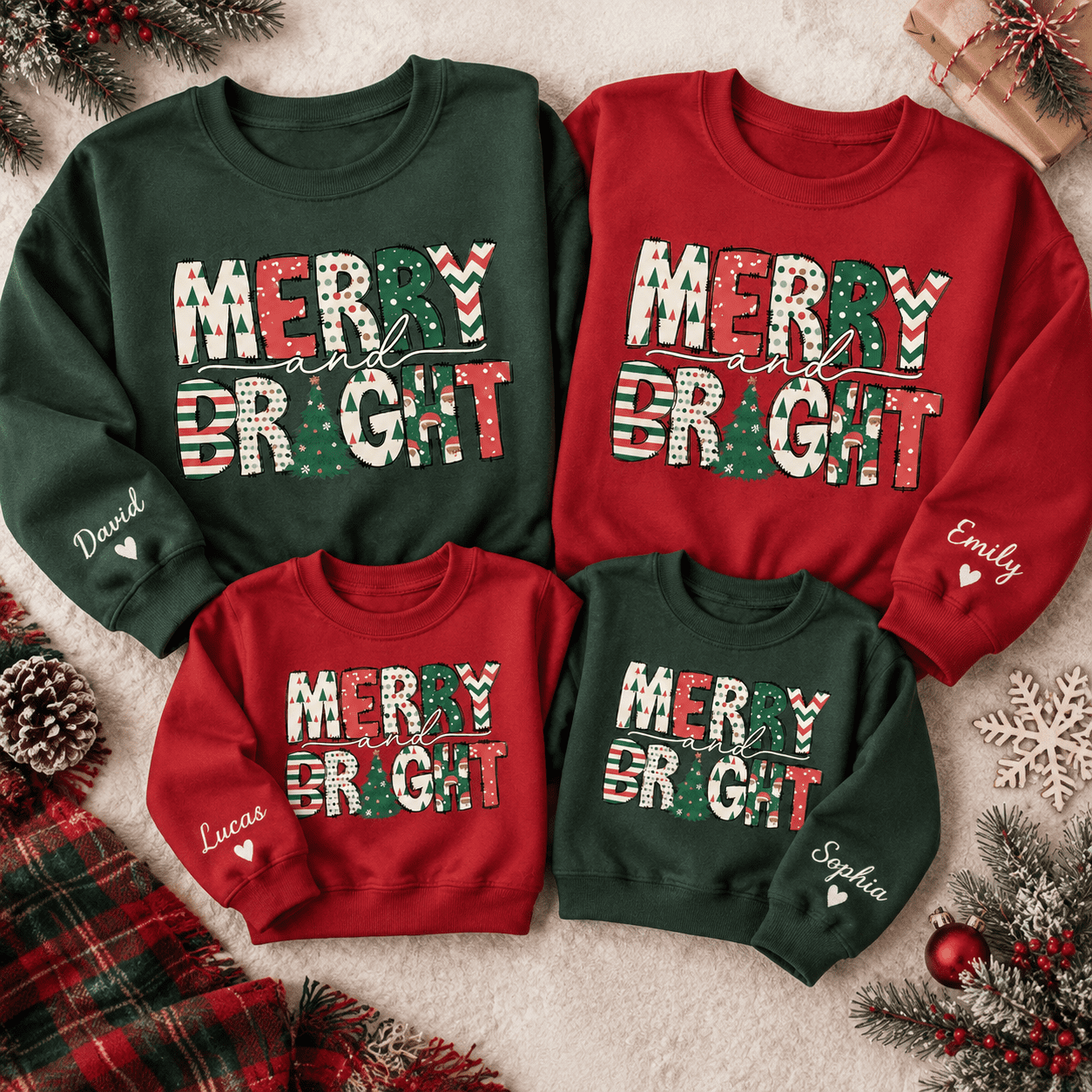 Personalized Merry & Bright Christmas Sweatshirt, Custom Family Holiday ...