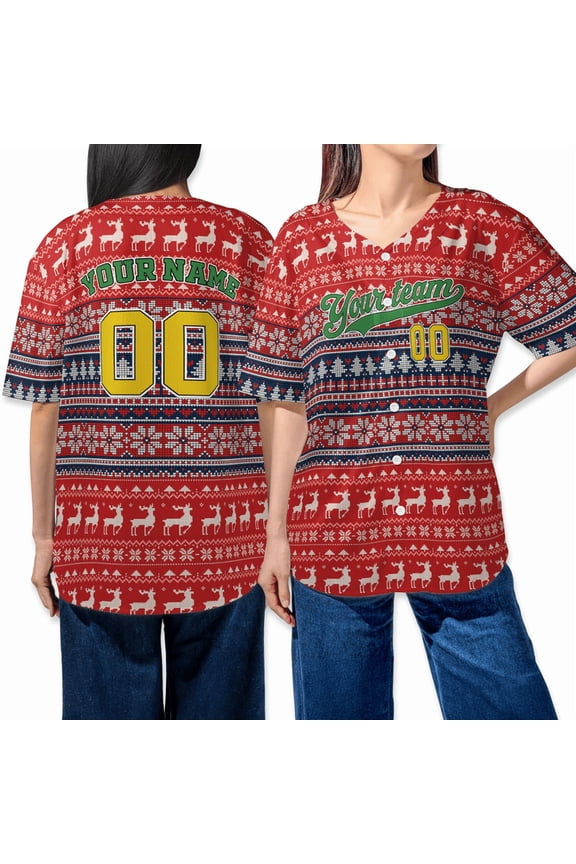 Personalized Merry Christmas Festive Reindeer and Snowflake Design Baseball Jersey Shirt - Perfect Holiday Gift for Friends & Family Shirt