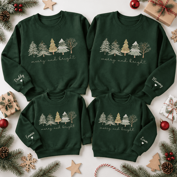 Personalized Merry and Bright Christmas Sweatshirt, Custom Family Name Crewneck