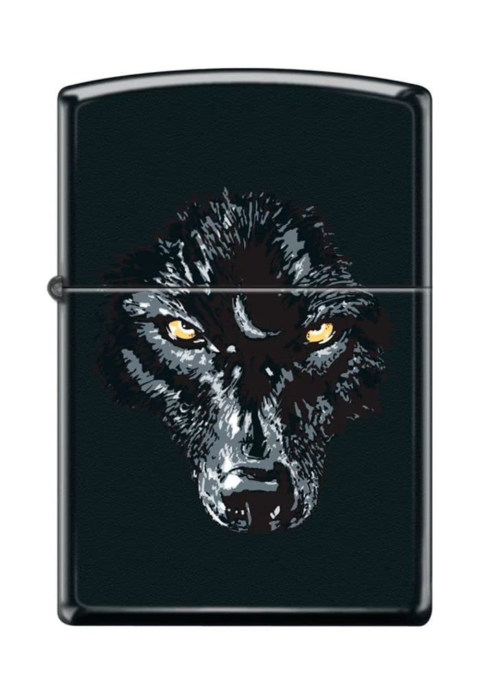 Personalized Message Engraved Customized on Backside Wolf Wolves Zippo Lighter (Black Wolf #Z5003)