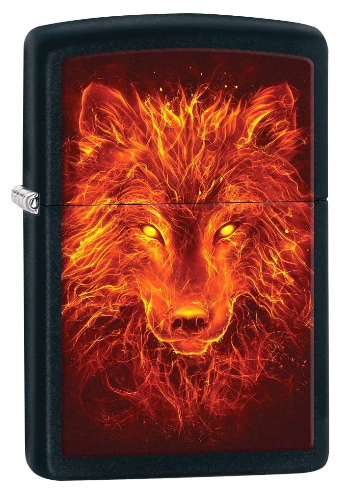 Personalized Message Engraved Customized on Backside Wolf Wolves Zippo Lighter (Fire Wolf #Z5270)