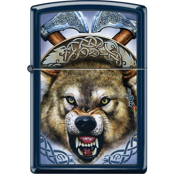 Personalized Message Engraved Customized on Backside Wolf Wolves Zippo Lighter (Navy Blue Z1062)