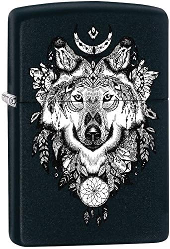 Personalized Message Engraved Customized on Backside Wolf Wolves Zippo Lighter #Z5315 (Black Aztec)