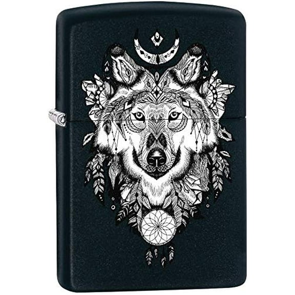Personalized Message Engraved Customized on Backside Wolf Wolves Zippo Lighter #Z5315 (Black Aztec)