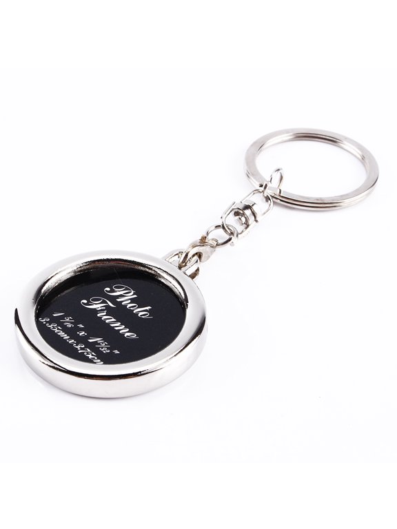 Personalized Metal Alloy Insert Photo Picture Frame Keyring, Round Mini Custom Image Holder Keychain Accessory for Couples and Families, Compact Lightweight Keys Organizer Pendant, Silver