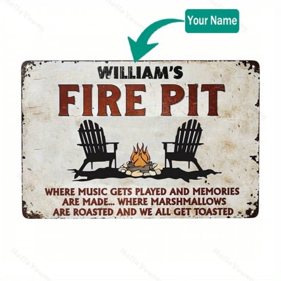 Personalized Metal Fire Pit Sign Rustic Campfire Theme Plaque Customizable Indoor Outdoor Wall Decor for Garden Patio Living Room Weather Resistant 3020CM