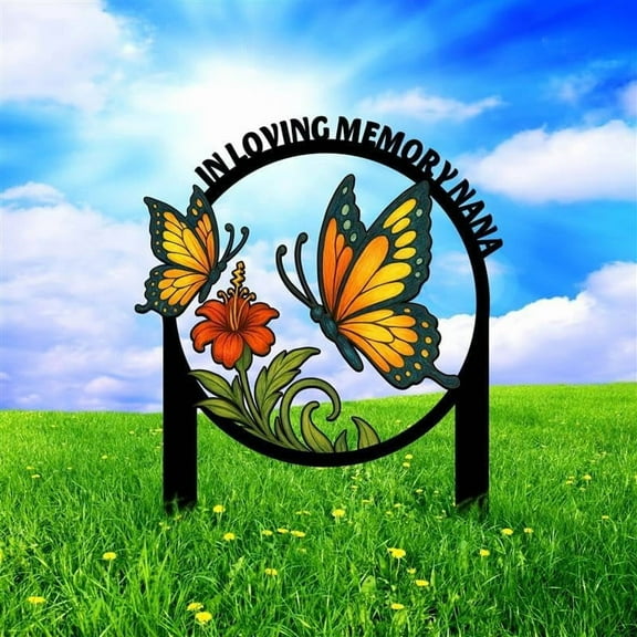 Personalized Metal Grave Marker Sign – Custom Butterfly & Flower Memorial Garden Stake with Name – In Loving Memory Cemetery Decoration for Nana, Mom, Grandma (6 inches)