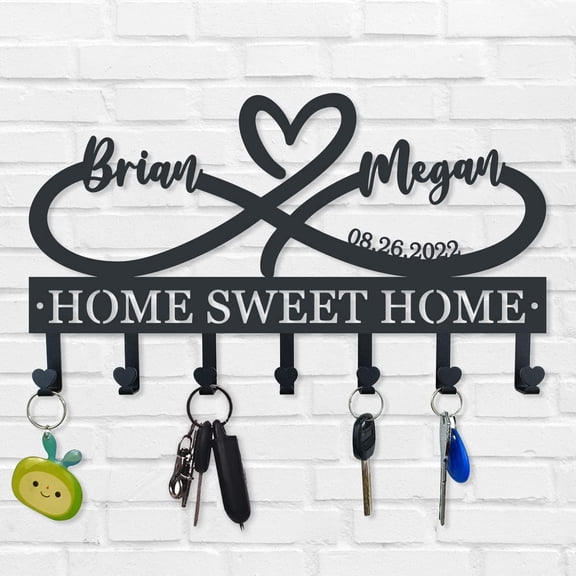 Custom Heart Metal Wall Hook Rack, Personalized Engraved Coat Key Holder, Classic Decor for Drywall Entryway Office