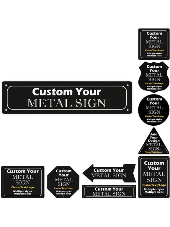 Personalized Metal Sign with Custom Photo Text Logo, Tinplate Wall Decor for Farm Business Outdoor Street, Horizontal Rectangle, 16" x 4"