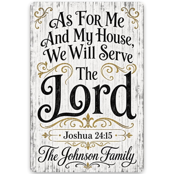 Personalized Metal Wall Decor Sign - "As For Me And My House, We Will Serve The Lord" Scripture Art - Rustic Christian Home Decor - Indoor/Outdoor 8x12 inch Wall Plaque with Pre-Drilled Holes