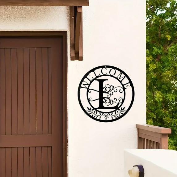 Personalized Metal Welcome Wall Art With Monogram L Name Sign, Elegant Indoor Outdoor Decor For Door Living Room Kitchen Dining Room, Durable Iron Art Plaque For Home Garden