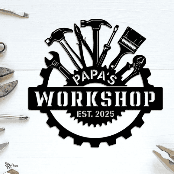 Personalized Metal Workshop Sign for Dad or Grandpa, Garage Wall Decor, Father's Day Gift for Him