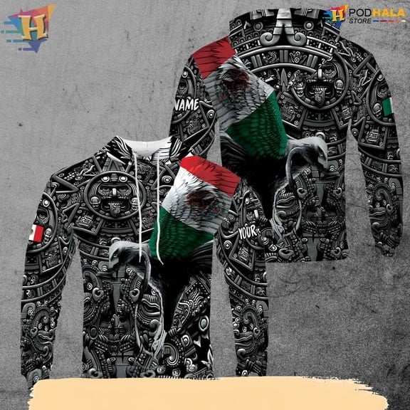 Personalized Mexican Eagle Hoodie, Custom Aztec Name 3D Design Gift