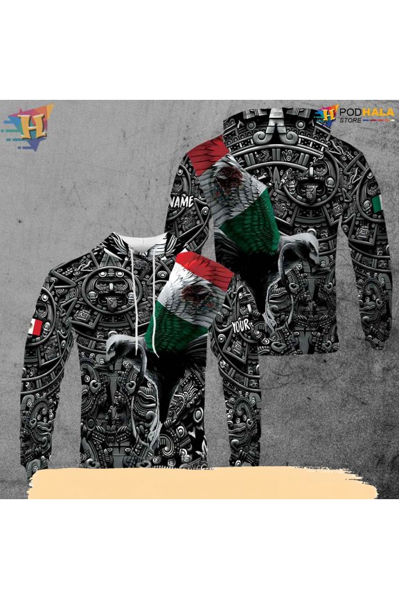 Personalized Mexican Eagle Hoodie, Custom Aztec Name 3D Design Gift