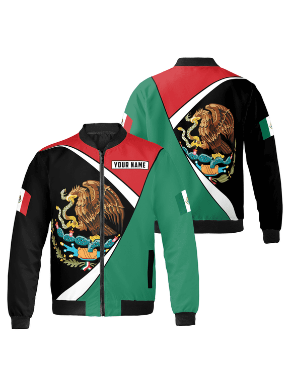 Personalized Mexican Pride Bomber Jacket – Custom Name Mexican Eagle Zip-Up Coat – Patriotic Outerwear for Men & Women