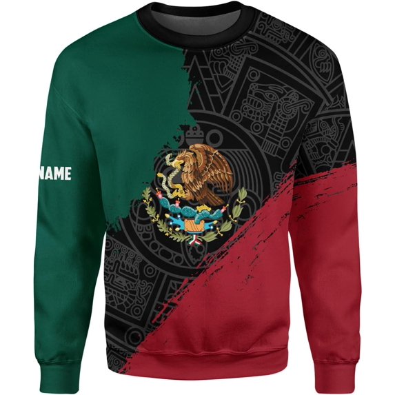 Personalized Mexican Shirts for Men 3D Customized Mexico Shirts for Men Mexico Shirts for Women Mexico Flag Shirt (HD175) (Sweatshirt, 3XL)
