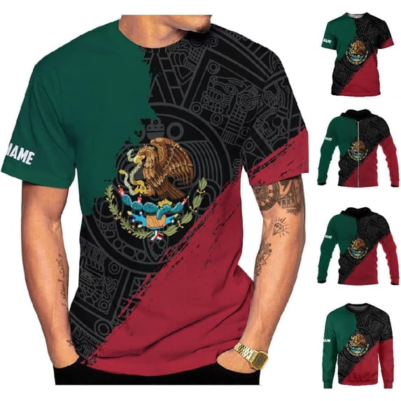 Personalized Mexican Shirts for Men 3D Customized Mexico Shirts for Men Mexico Shirts for Women Mexico Flag Shirt (HD175) (T-shirt, 2XL)