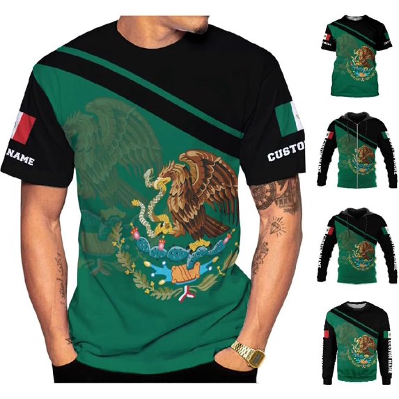 Personalized Mexican Shirts for Men 3D Customized Mexico Shirts for Men Mexico Shirts for Women Mexico Flag Shirt (HD180) (T-shirt, XL)