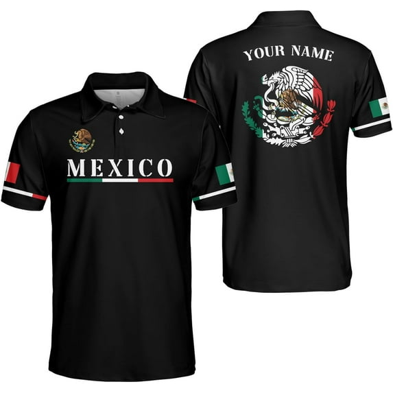 Personalized Mexico Polo Shirt 3D Mexico Shirts for Men Mexican Flag Gifts Unisex 3D Mexico Coat of Arms Polo (2XL)