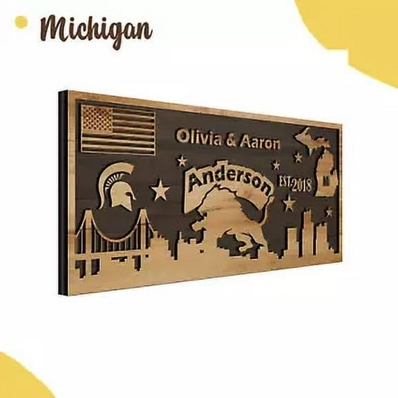 Personalized Michigan State Wall Art, Custom Family Name Sign, Meaningful Gift