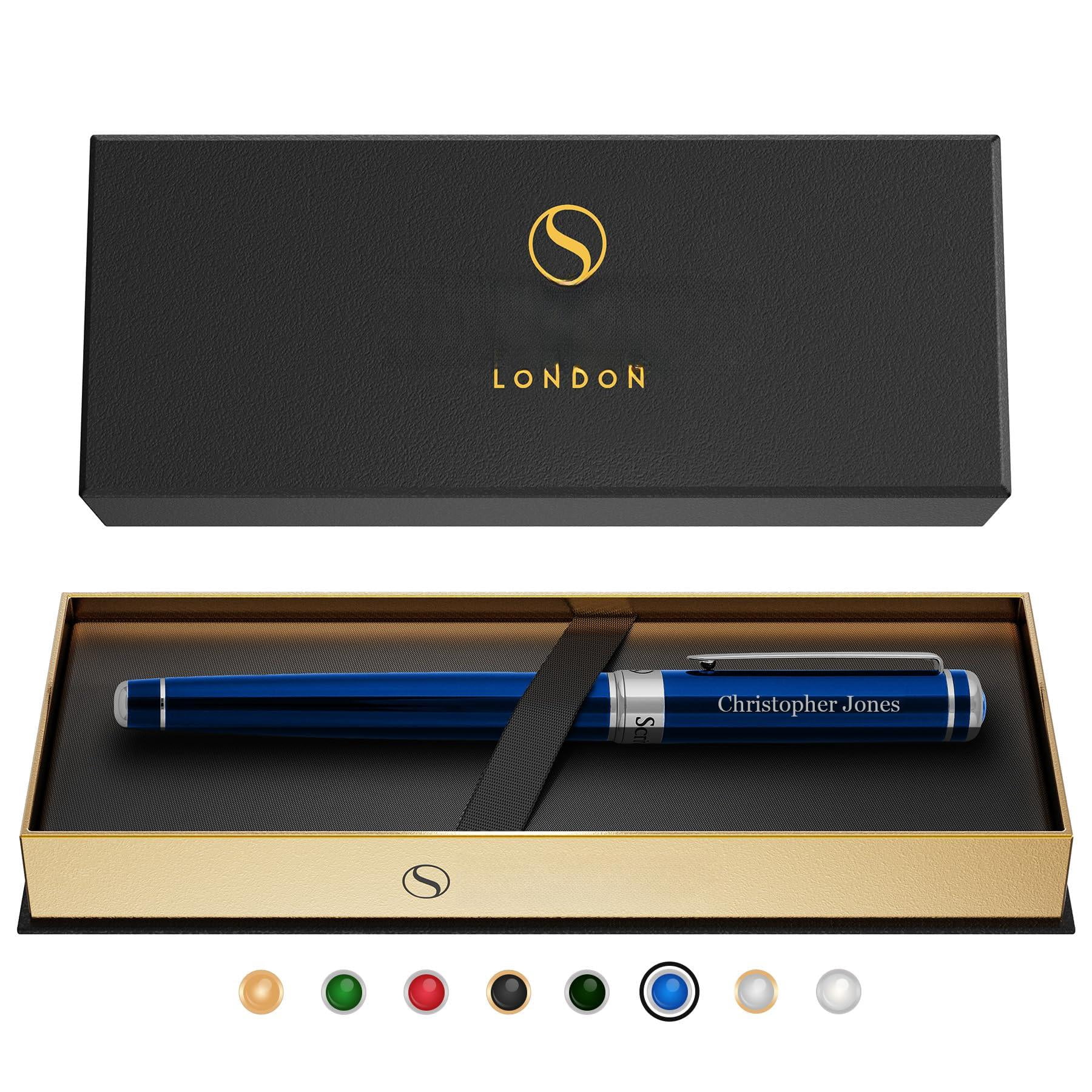 Personalized Midnight Blue Rollerball Pen - Stunning Lacquer Luxury  Chrome Finish Schmidt Ink Refill Engraved Roller Ball Gift Set For Men & Women Custom Name Engraving
