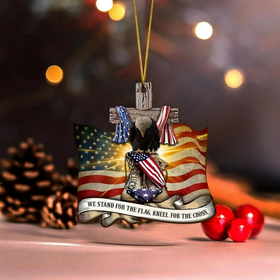 Personalized Military Boots or Hat Wing Acrylic Ornament - Memorial Day Veterans Decorations Never Forget Hanging Pendant for Car Rearview Mirror and Home Display