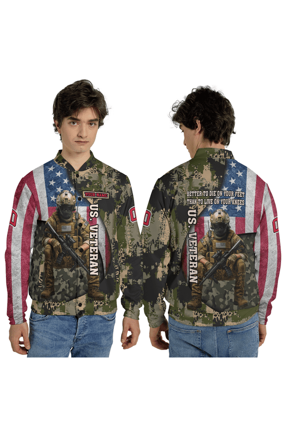 Personalized Military Camo Baseball Jacket – Patriotic American Flag Baseball Jacket, Custom Name Veteran Style Jacket