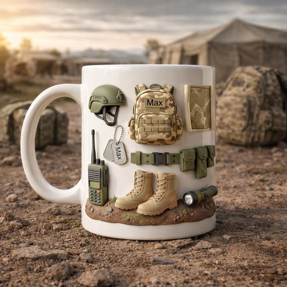 Personalized Military Gear Mug, Tactical Style Ceramic Cup, Custom Name Design