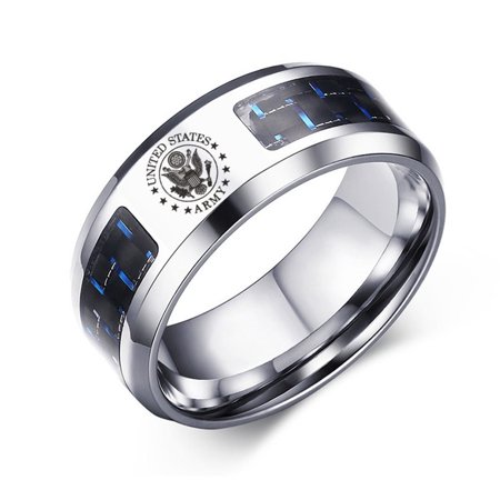 Personalized Military Ring for Men ,Custom Name Army Namy Airforce Rings Carbon Fiber Inlay Engraved Finger Band Customized Stainless Steel Ring for Dad,Uncle,Grandpa,Husband,Size 7-12