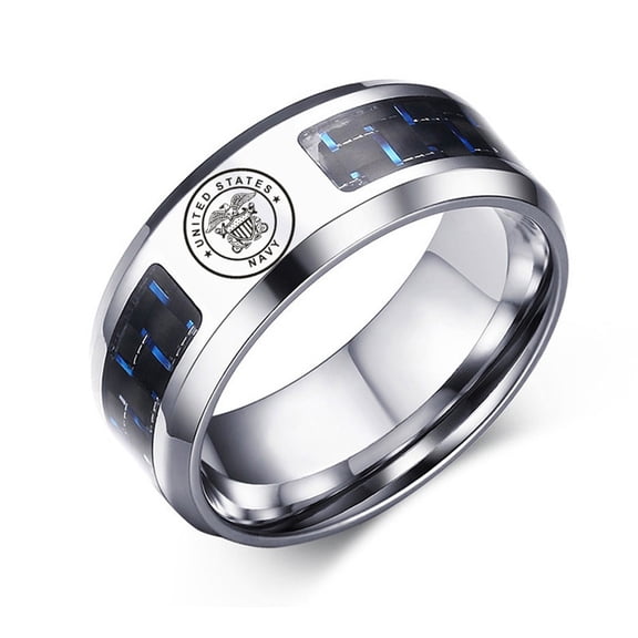 Personalized Military Ring for Men ,Custom Name Army Namy Airforce Rings Carbon Fiber Inlay Engraved Finger Band Customized Stainless Steel Ring for Dad,Uncle,Grandpa,Husband,Size 7-12