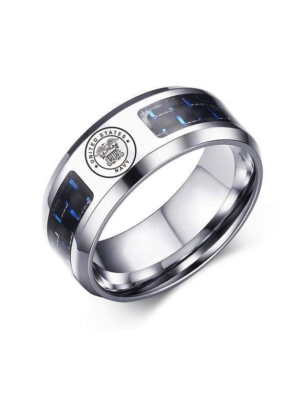 Personalized Military Ring for Men ,Custom Name Army Namy Airforce Rings Carbon Fiber Inlay Engraved Finger Band Customized Stainless Steel Ring for Dad,Uncle,Grandpa,Husband,Size 7-12
