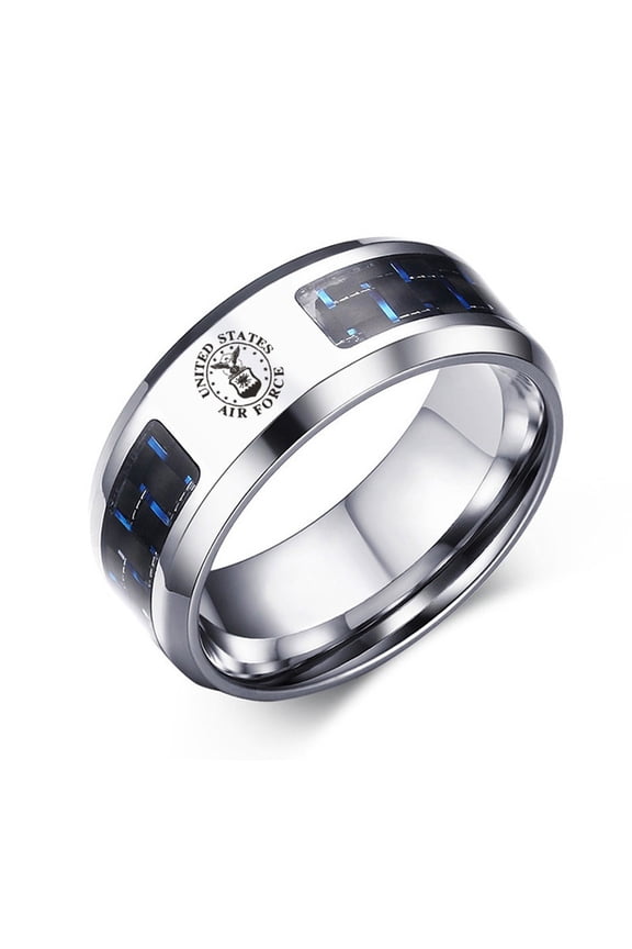 Personalized Military Ring for Men ,Custom Name Army Namy Airforce Rings Carbon Fiber Inlay Engraved Finger Band Customized Stainless Steel Ring for Dad,Uncle,Grandpa,Husband,Size 7-12