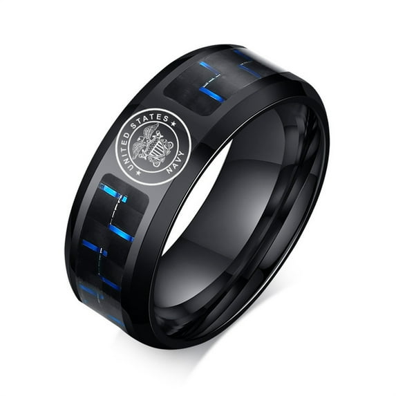 Personalized Military Ring for Men ,Custom Name Army Namy Airforce Rings Carbon Fiber Inlay Engraved Finger Band Customized Stainless Steel Ring for Dad,Uncle,Grandpa,Husband,Size 7-12