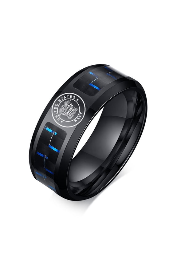 Personalized Military Ring for Men ,Custom Name Army Namy Airforce Rings Carbon Fiber Inlay Engraved Finger Band Customized Stainless Steel Ring for Dad,Uncle,Grandpa,Husband,Size 7-12