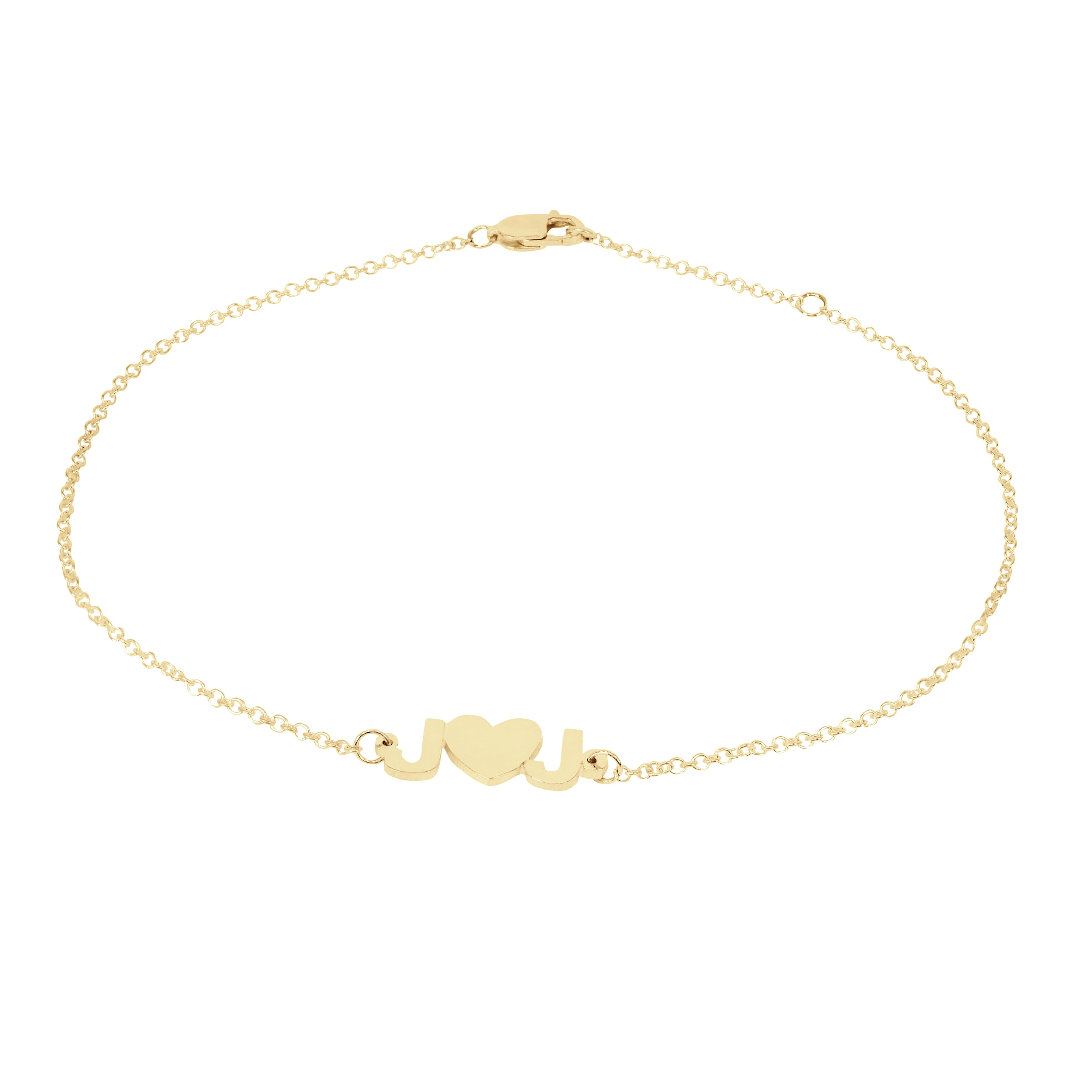 Personalized Mini Initial Heart Anklet in 14Kt Gold Plated Sterling Silver
