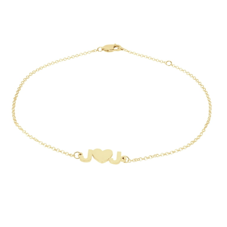 Personalized Mini Initial Heart Anklet in 14Kt Gold Plated