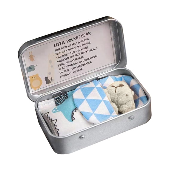 Personalized Mini Stuffed Bear in a Tin Plush Pocket Bear for Anti Anxiety Stress Worry Christmas Baby Shower Friend Birthday Supplies Gift, White Fabric Bear with Quilt,little bear in a box