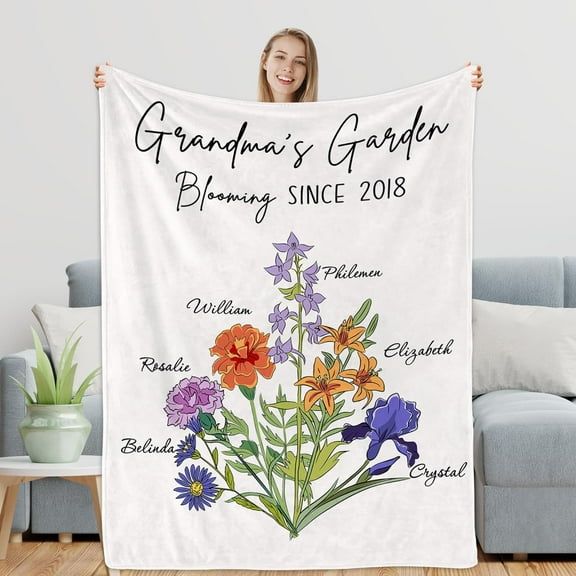 Personalized Mom BirthMonth Flowers Blanket - Unique Gift for Mom on Birthday, Christmas, Mother's Day from Daughter or Son